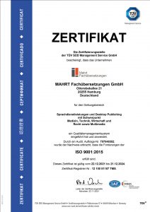 Mahrt-Fachübersetzungen Zertifikat