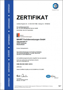 Mahrt-Fachübersetzungen Zertifikat